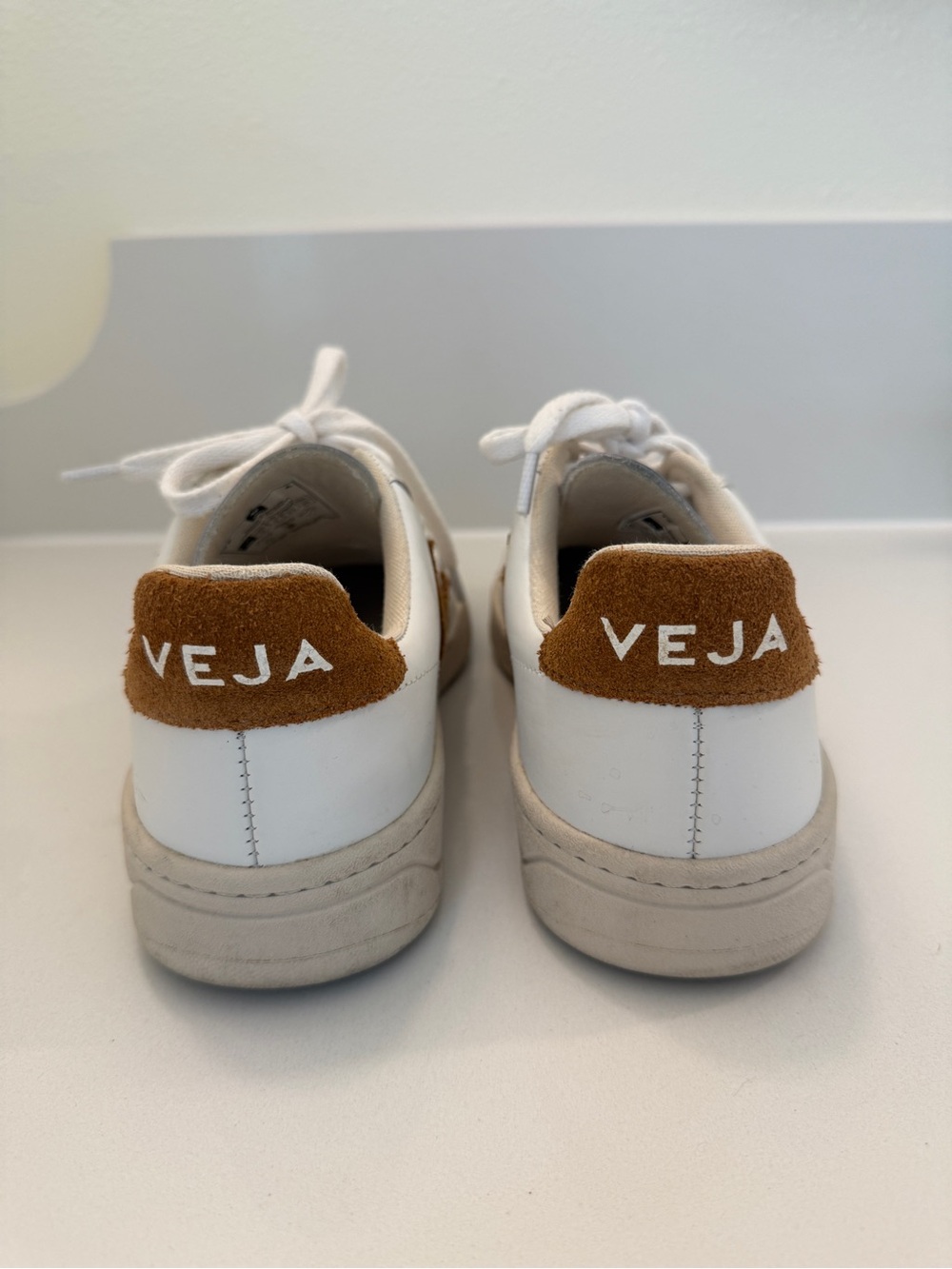 White Sneakers with Brown Suede Accents - Picture 2 of 4